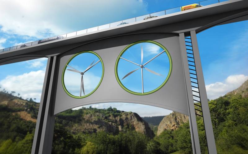 Aerogeneradores bajo viaductos