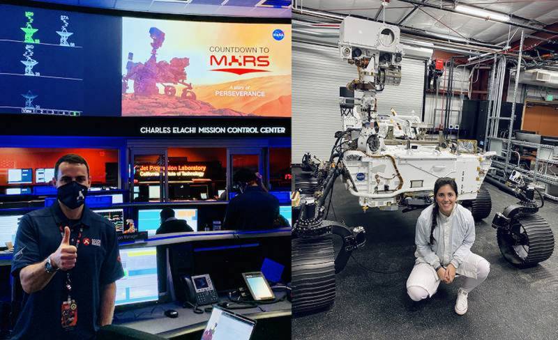 El ingeniero Fernando Abilleira y la ingeniera Sandra Hernández, dos de los españoles que trabajan en el Jet Propulsion Laboratory (JPL) de la NASA dentro de la misión Mars 2020 Perseverance Rover. / NASA