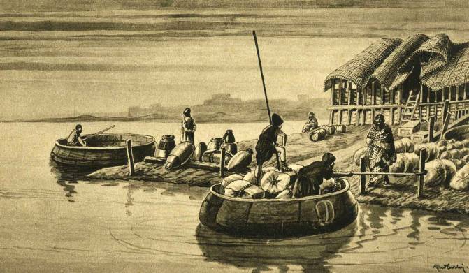 Las coracles (también llamadas kufas o gufas) eran una especie de taxis fluviales que recorrían el Tigris y el Éufrates. Su forma pudo inspirar el diseño del superarca redonda. / © Colección de Irving Finkel