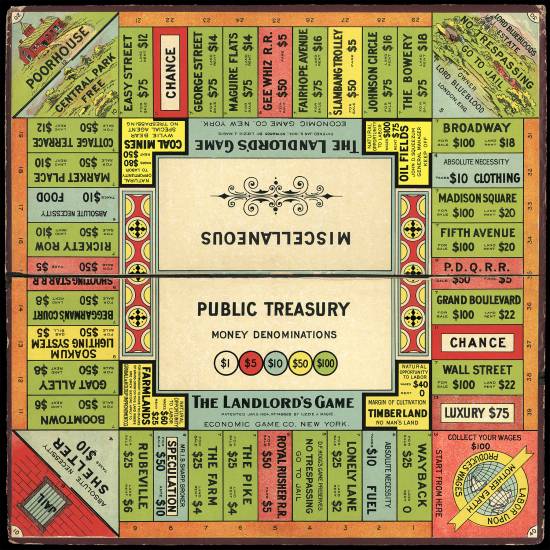 Tablero del juego The Landlord’s Game, creado por Elizabeth Magie. / Wikipedia