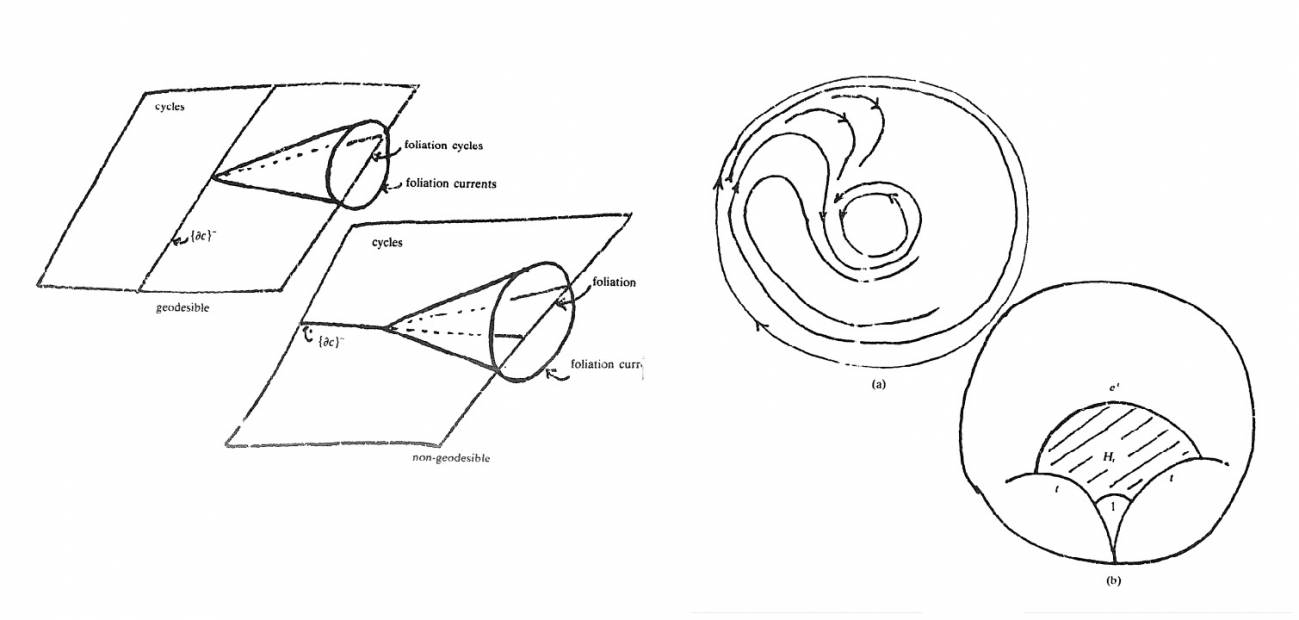 Figuras de su estudio sobre foliación de geodésicas. / Dennis Sullivan/Journal of Pure and Applied Algebra