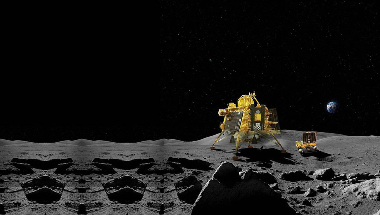 La misión india Chandrayaan-3 tratará de operar un módulo de aterrizaje y un pequeño rover explorador en el polo sur de la Luna. / ISRO