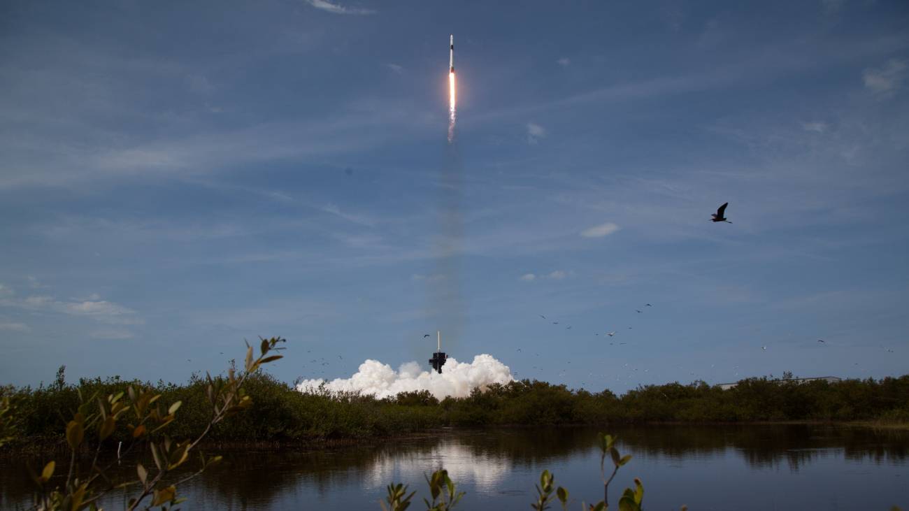 Lanzamiento de la nave tripulada Crew Dragon a bordo de un cohete Falcon 9 desde Cabo Cañaveral (Florida). / NASA