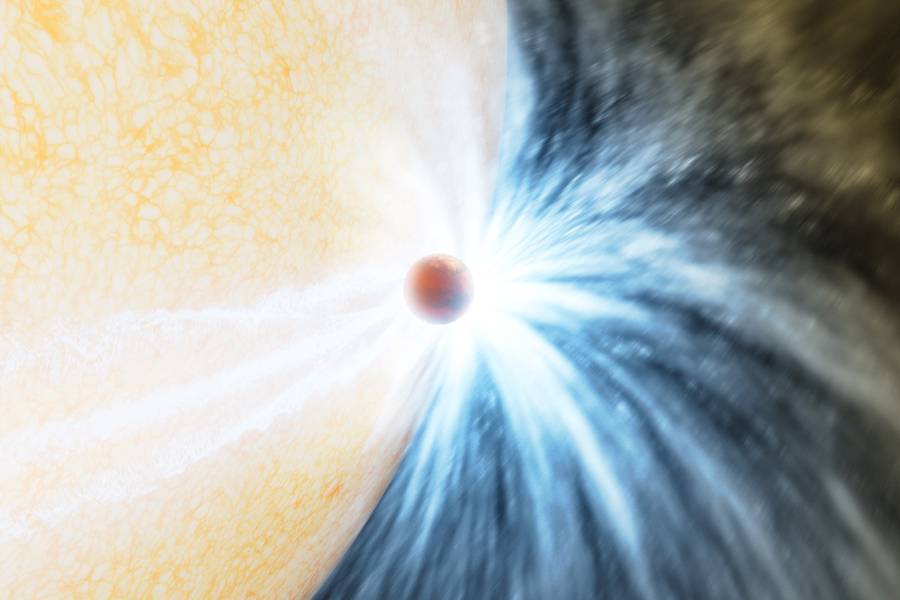 Representación artística de un planeta condenado rozando la superficie de su estrella. / K. Miller/R. Hurt (Caltech/IPAC)