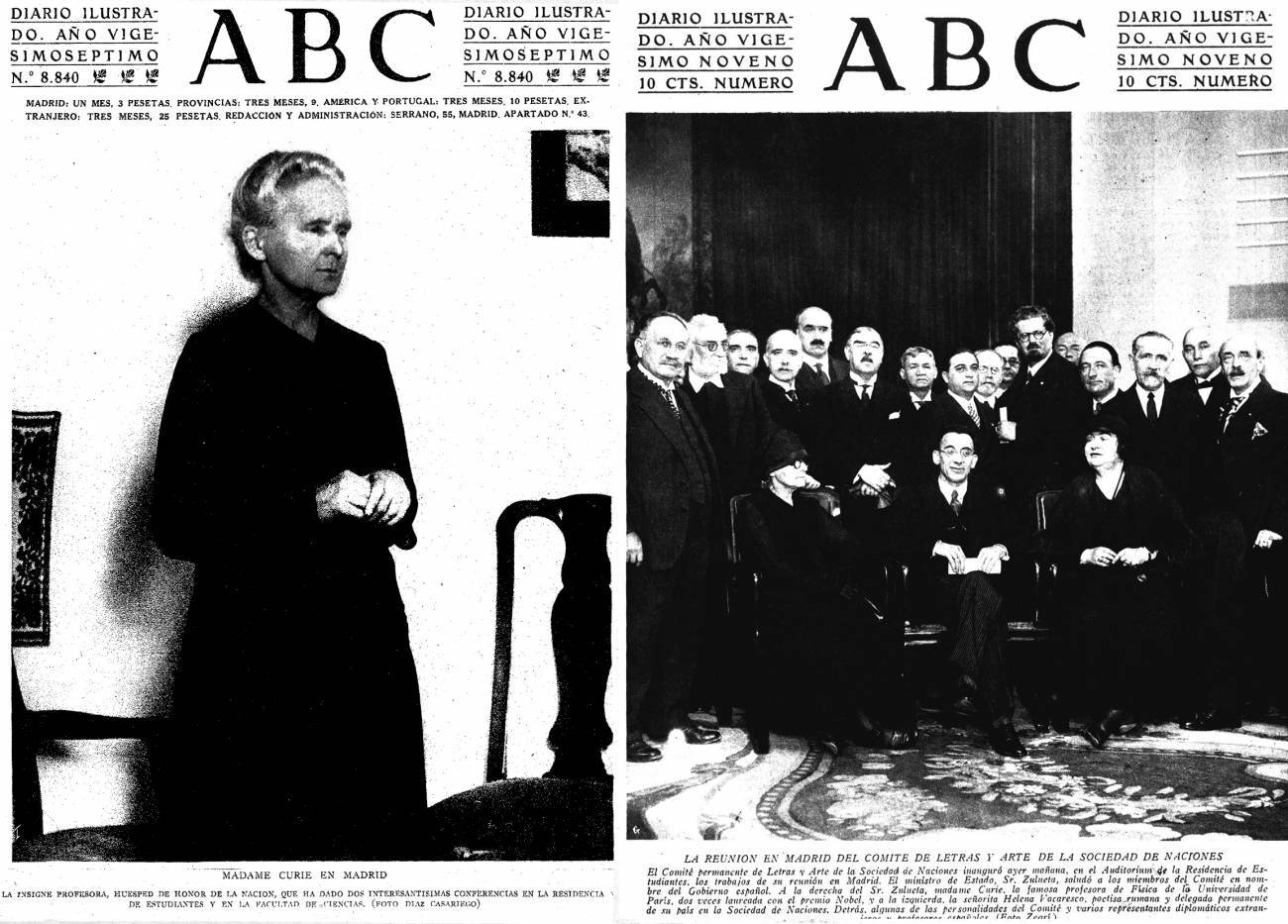 En 1931 Marie Curie volvió a España invitada por el Gobierno de la Segunda República y en 1933 para presidir una reunión internacional en la Residencia de Estudiantes sobre el porvenir de la cultura. / Imágenes y derechos: ABC.