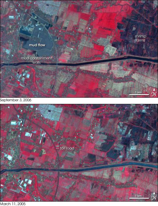 Imagen de satélite de la zona, antes y después de la erupción del volcán. 