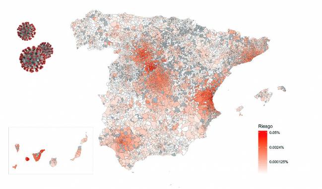 Mapa de riesgo de propagación del coronavirus en España