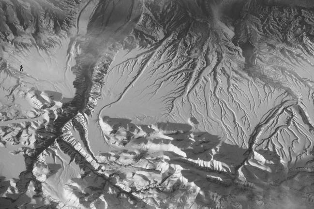 Imagen aérea a la que se incorporó un pequeño gorila (arriba a la izquierda) para un experimento. 