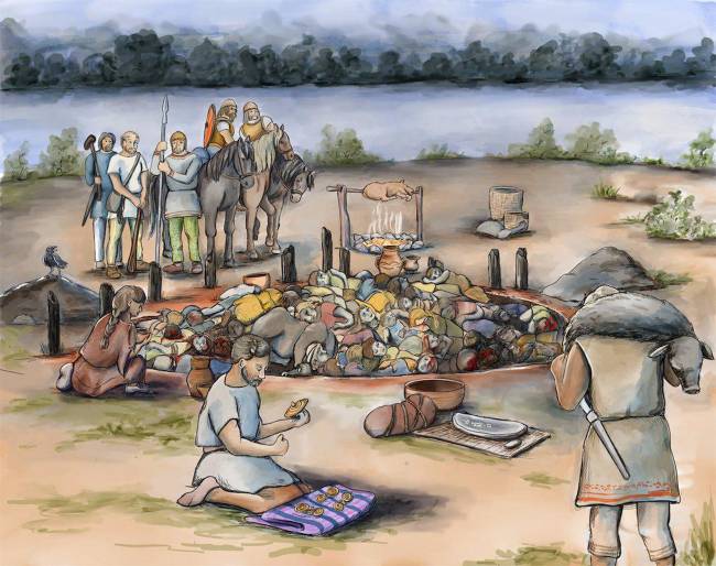 Reconstrucción de la fosa común de Gomolava