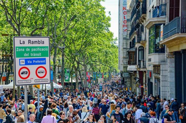 Paseantes en las Ramblas de Barcelona