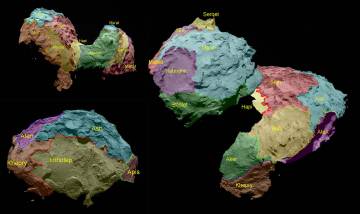 Diversas regiones del cometa 67P reconocidas por el instrumento OSIRIS. / N. Thomas et al.