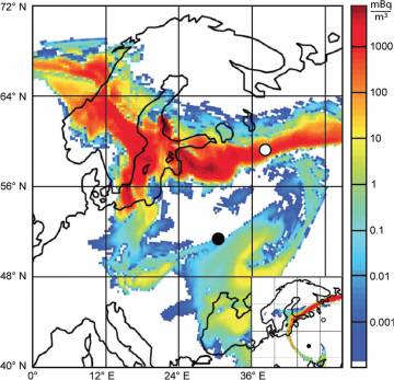Mapa de concentración del isótopo xenon-133 en Europa unos días después del accidente de Chenóbil. / Lars-Erik De Geer et al./Nuclear Technology