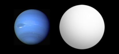 <p>Comparación entre el tamaño del exoplaneta HAT-P-11b (a la derecha) y de Neptuno (a la izquierda). Hasta ahora solo había sido posible determinar la composición atmosférica de grandes exoplanetas del tamaño de Júpiter. / <a href="http://en.wikipedia.org/wiki/User:Aldaron" title="wikipedia:User:Aldaron" target="_self">Aldaron</a>/Wikimedia Commons. </p>