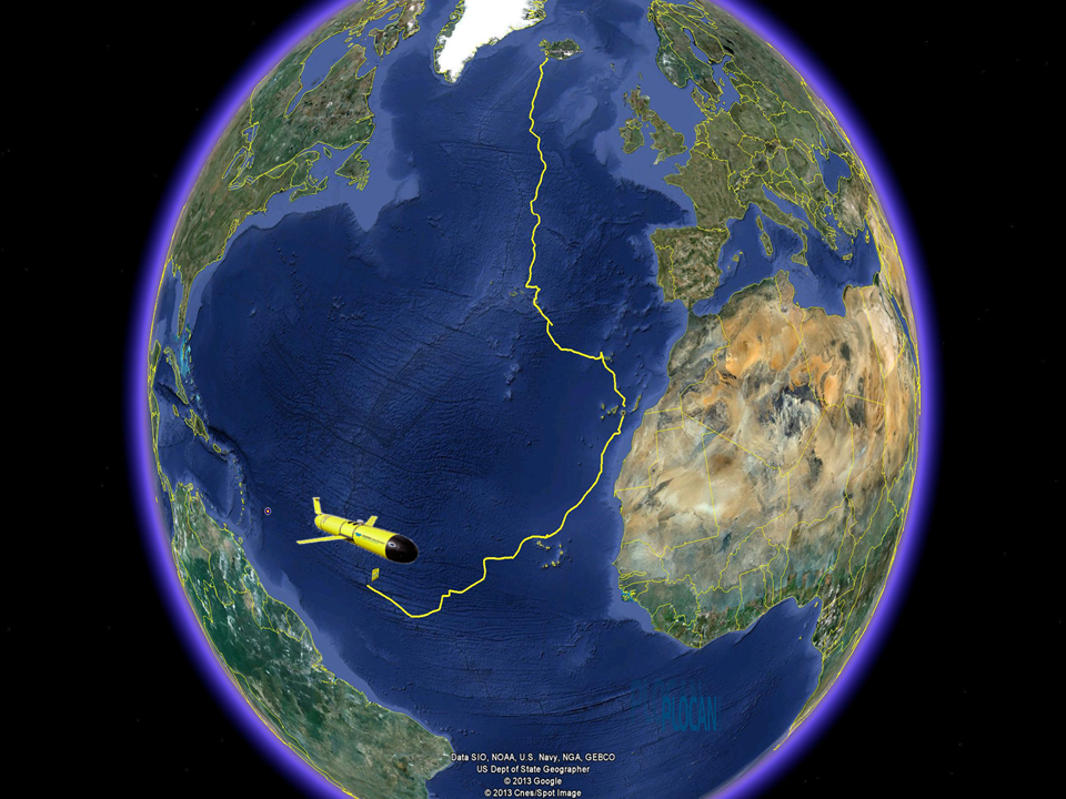 la trayectoria del glider Silbo en el Atlántico Norte, PLOCAN