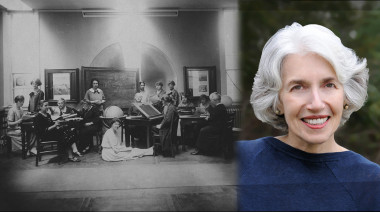 <p>Dava Sobel (a la derecha) recoge en su obra <em>El universo de cristal</em> la historia de las mujeres del Observatorio de Harvard (a la izquierda) que hace un siglo nos acercaron a las estrellas. / Harvard University Archives/Mia Berg</p>