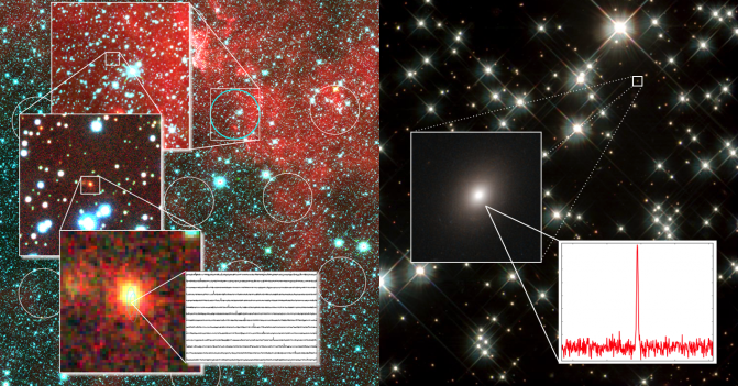 Detalles de la galaxia elíptica donde se ha detectado el radiopulso FRB 150418. / David Kaplan & Dawn Erb