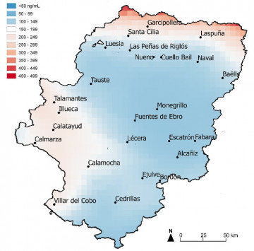 Distribución espacio-temporal de los riesgos de la exposición al plomo (colores más rojos) para los buitres leonados Aragón / Patricia Mateo Tomás