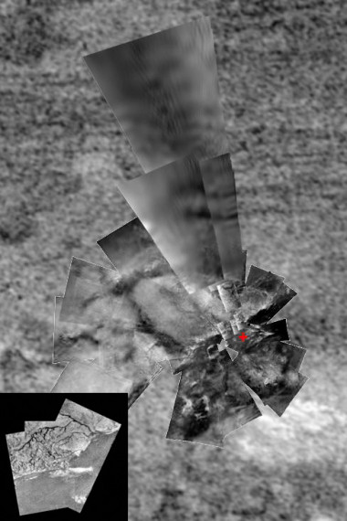 <p>Mosaico del lugar donde la sonda <em>Huygen</em><em>s</em> alunizó en Titán. Imagen: ESA/NASA/JPL/Universidad de Arizona/USGS.</p>