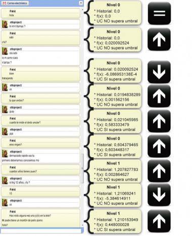 <p>Ejemplo de conversación normal con Negobot, en la que el sujeto muestra interés sin llegar a ser agresivo. / Carlos Laorden</p>