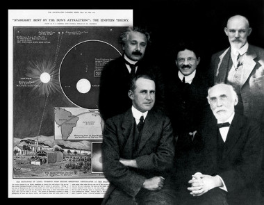 <p><strong>FOTOGALERÍA. </strong>Los resultados de las observaciones realizadas por científicos británicos durante el eclipse del 29 de mayo de 1919 confirmaron el valor sobre la sobre la desviación de la luz en presencia de un campo gravitatorio. Aquí, Einstein acompañado de A. S. Eddington, P. Ehrenfest, H. A. Lorentz y W. de Sitter. / American Institute of Physics. <strong>(5/12)</strong></p>