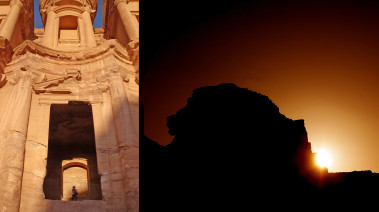 <p>During the winter solstice the light of the setting sun illuminates the podium of the Monastery at Petra, from where the silhouette of a lion’s head is made out on the opposite rocks / J. A. Belmonte - A. C. González-García</p>