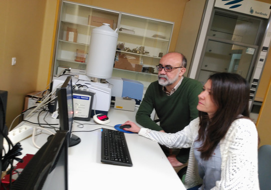 <p>Juan Jesús López González y Mª Mar Quesada trabajan en uno de los equipos del CICT de la UJA. / UJA</p>