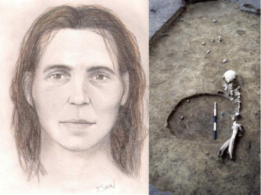 <p>Reconstrucción del rostro de la mujer hallada en Galicia (izquierda) y esqueleto de uno de los genomas rumanos analizados (derecha). / Serrulla, F., and Sanín, M. (2017) / Clive Bonsall</p>