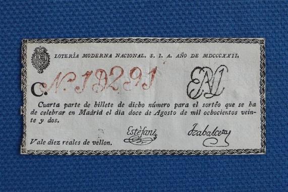 <p>Décimo de lotería del siglo XIX. Imagen: UC3M.</p>