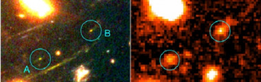 Resultado de imagen de A la izquierda, una imagen en falso color obtenida combinando exposiciones en tres filtros con el telescopio Hubble, en la derecha se observa la misma zona del cielo vista con GTC utilizando un único filtro más sensible a la emisión de estrellas muy jóvenes. / UCM.