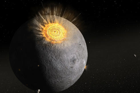 Ilustración de cómo un asteroide impacta contra la luna
