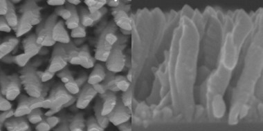 <p>Vista cenital y lateral de las nanocolumnas de titanio del recubrimiento para implantes óseos. / CSIC</p>