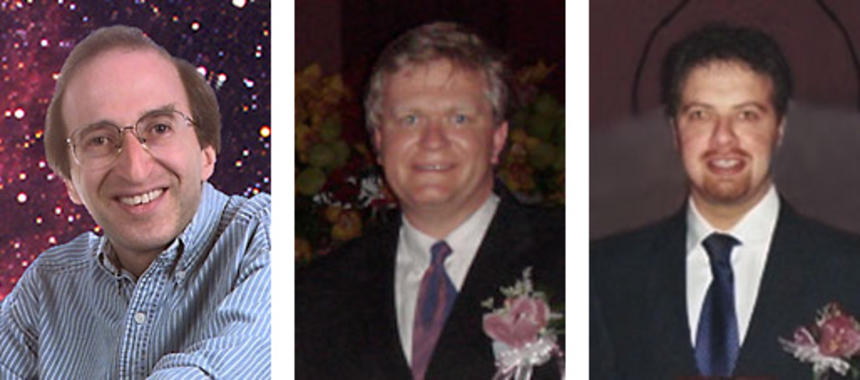 <p>Los investigadores estadounidenses Saul Perlmutter, Brian P. Schmidt y Adam G. Riess. Imagen: Nobel Prize.</p>