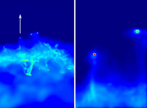<p>Una galaxia enana atraviesa la red de filamentos de la
