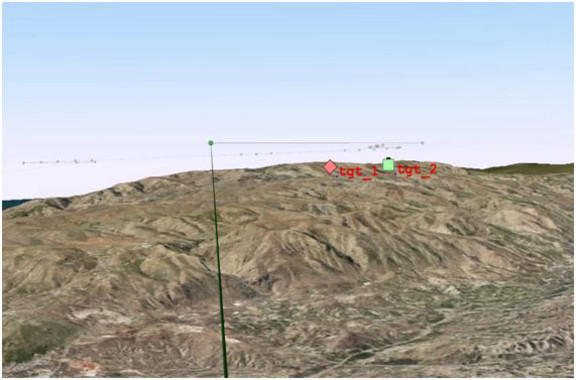 <p>Imagen del vídeo resultante del sistema de realidad aumentada en el que se resaltan la ruta de navegación prevista y los objetivos. / UPM</p>