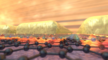 <p>Sobre una monocapa de grafeno (material capaz de guiar la luz en forma de plasmones), los investigadores depositaron otra de nitruro de boro hexagonal (aislante), y encima, unas varillas metálicas. Luego enviaron luz infrarroja a través del dispositivo y observaron cómo los plasmones se propagaban entre el metal y el grafeno. / ICFO/Fabien Vialla</p>
