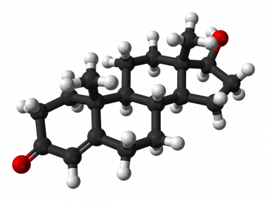 <p>Impresión artística de una molécula de testosterona. / <a href="http://commons.wikimedia.org/wiki/File:Testosterone-from-xtal-3D-balls.png" target="_self">Wikimedia</a></p>