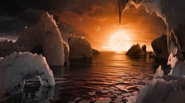<p>Esta ilustración nos permite imaginar lo que sería estar en la superficie del exoplaneta TRAPPIST-1f, uno de los siete hallados en el sistema TRAPPIST-1. / <a href="http://www.spitzer.caltech.edu/images/6274-ssc2017-01c-Surface-of-TRAPPIST-1f" target="_blank">NASA/JPL-Caltech</a>.</p>