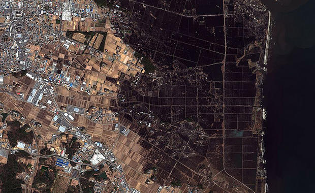 <p> Los satélites muestran los daños tras el terremoto y el tsunami de Japón. Crédito (cc): Digital Globe.</p>
