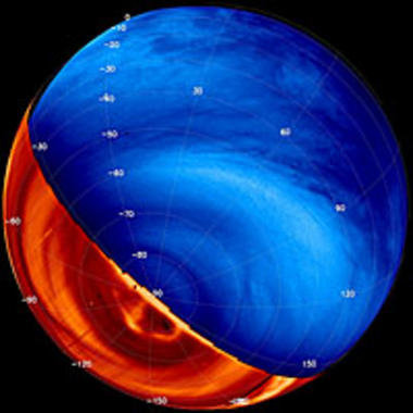<p>Composicion de Venus utilizando imágenes ultravioletas e infrarrojas obtenidas de la Venus Express (Foto: ESA)</p>