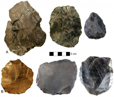 <p>Evolución tecnológica y variabilidad del yacimiento de Nor Geghi 1 (NG1). A) bifaces B) Levallois. / Daniel Adler</p>