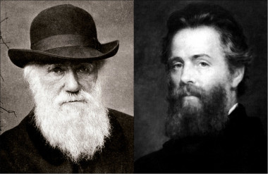 <p>Retratos de Charles Darwin (izquierda) y Herman Melville (derecha), dos viajeros que narraron sus aventuras por las islas Galápagos de dos maneras muy distintas. Imágenes: Wikipedia</p>