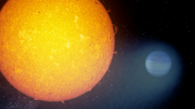 <p>Ilustración del exoplaneta WASP-69b, con su cola de helio, mientras orbita alrededor de su estrella anfitriona. / Gabriel Perez Diaz/IAC</p>