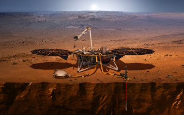 <p>Ilustración de la nave InSight sobre la superficie de Marte. El instrumento SEIS que ha registrado el