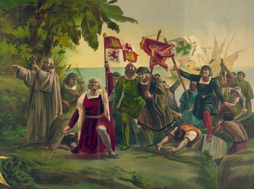 <p>Llegada de Cristobal Colón a América en su primer viaje en una representación del pintor Díscolo Puebla (1862). Imagen:<a href="http://commons.wikimedia.org/wiki/File:Christopher_Columbus3.jpg" target="_blank"> Wikipedia</a></p>
