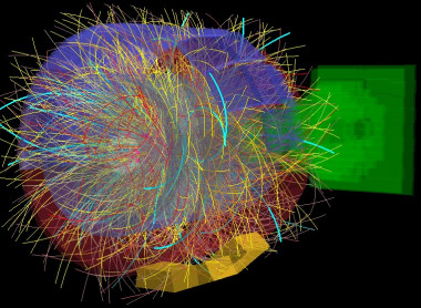 <p class=" text-left">Colisión de iones pesados registrada por el experimento ALICE. Imagen: CERN.</p>