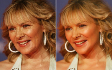 <p>La actriz Kim Cattrall antes y después de un retoque fotográfico. Imagen:PNAS</p>