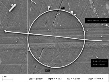 <p>Nanoanillo de plata observado al microscopio electrónico de barrido. Foto: ITMA</p>