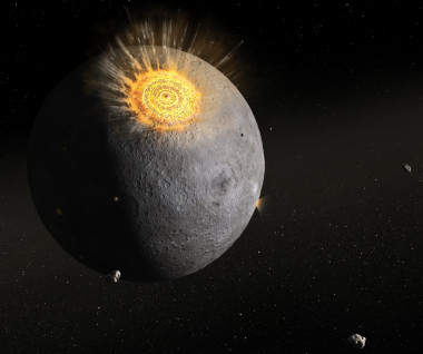 <p>Ilustración de cómo un asteroide impacta contra la luna. Imagen: Dan Durda / FIAAA</p>