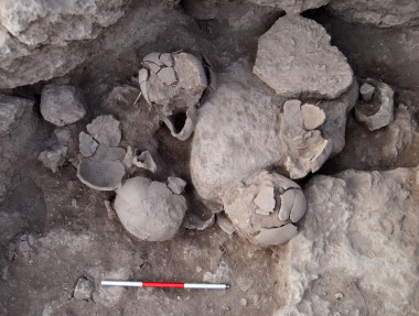 <p>Cráneos mutilados hallados en el yacimiento de Tell Qarassa Norte (Siria). Imagen: ULPGC.</p>