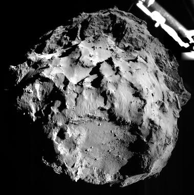 <p>Imagen del cometa 67P/CG tomada por el instrumento ROLIS de Philae mientras bajaba. / ESA</p>